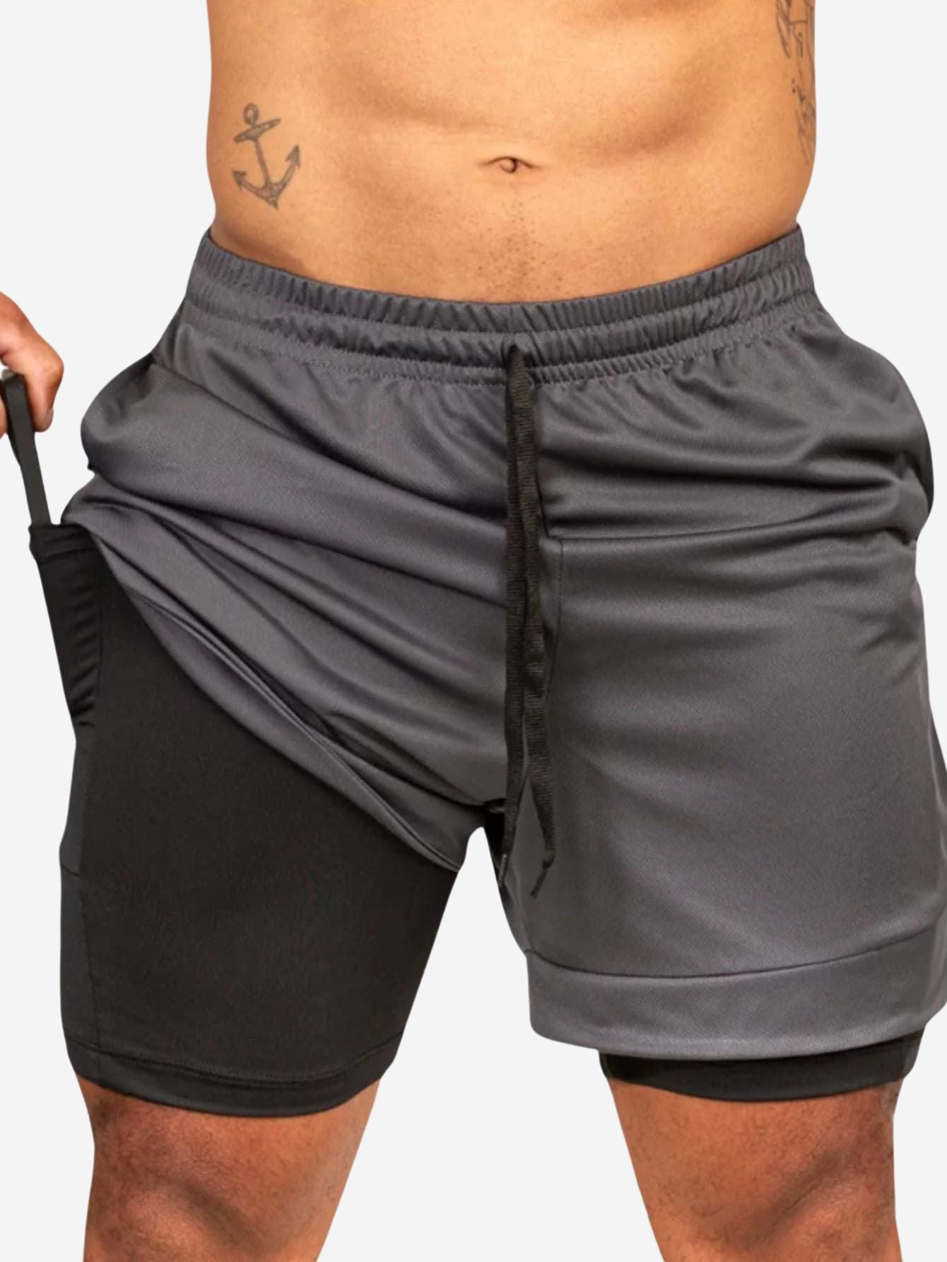 Short Masculino 2 em 1 Dry Fit com Compressão Interna e Bolso para Celular