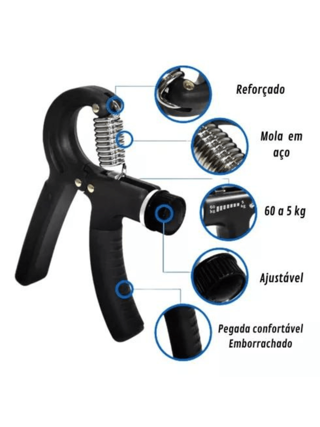 Hand Grip Com Mola Ajuste 5kg A 60kg Antebraço Rushy