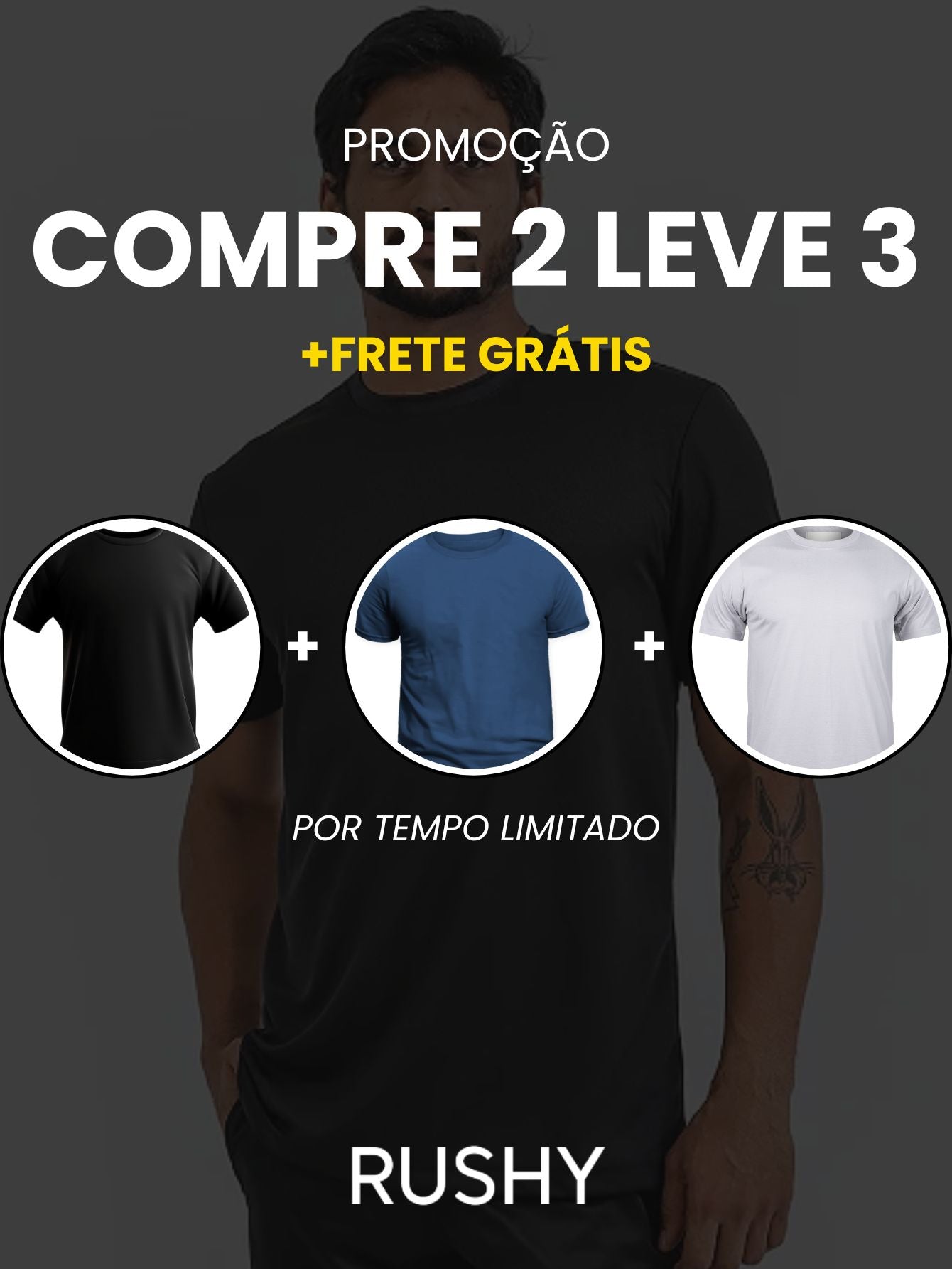 Kit 3 Camisetas Esportivas Dry-Fit Rushy - Compre 2 Leve 3